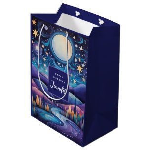 Whimsical Night Big Moon Landscape Birthday Medium Gift Bag