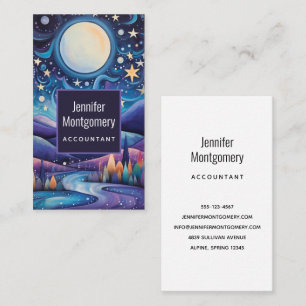 Whimsical Night Big Moon Landscape Business Card