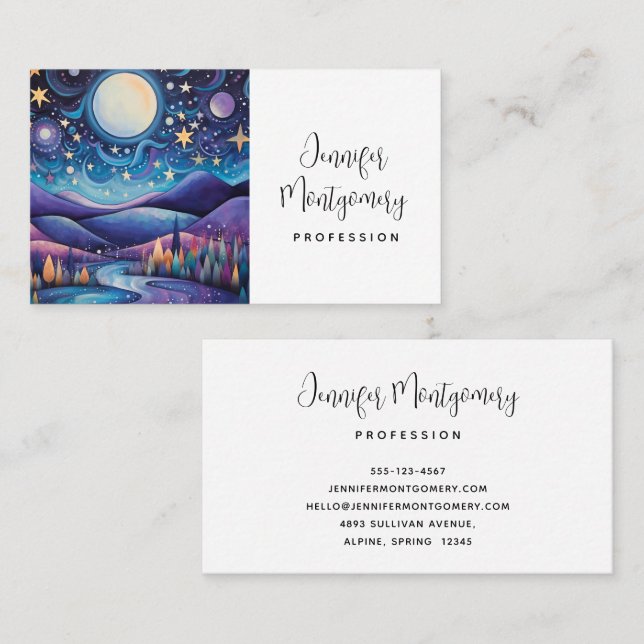 Whimsical Night Big Moon Landscape Business Card (Front/Back)