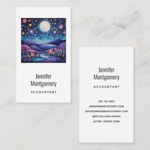 Whimsical Night Big Moon Landscape Business Card