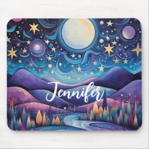 Whimsical Night Big Moon Landscape Mouse Mat