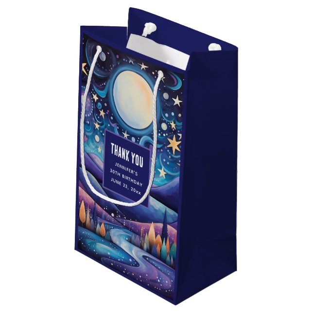 Whimsical Night Big Moon Landscape Thank You Small Gift Bag (Back Angled)