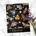 Whimsical Night Moth Butterflies Glitter Star Name Jigsaw Puzzle<br><div class="desc">Whimsical and magical seamless pattern design of night moths and stars created using a combination of different art techniques and faux gold glitter accents on chic black background.</div>