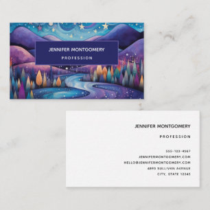Whimsical Night Mountains and Trees Landscape Business Card