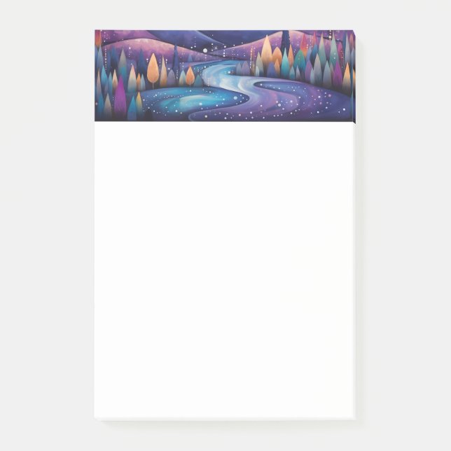 Whimsical Night River, Trees and Mountains Post-it Notes (Front)