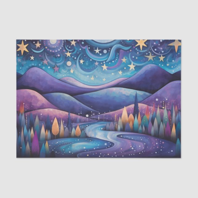 Whimsical Night - River, Trees and Mountains Tissue Paper (Front)
