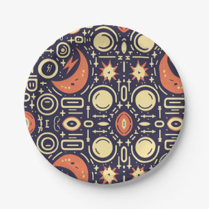 Whimsical Night Sky - Colourful Pattern Design Paper Plate