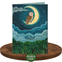 Whimsical Night Sky Owl Crescent Moon Drawing