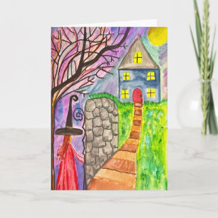 Whimsical Night Walk Fantasy Art Greeting Card