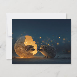 Whimsical Nighttime Scene of Two Hedgehogs Postcard