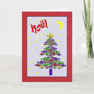 Whimsical Noel Fleur de Lis Christmas Tree Holiday Card