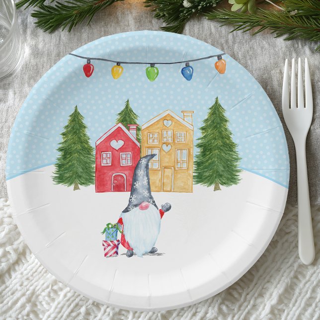 Whimsical Nordic Christmas Gnome Paper Plate (Nordic Winter Gnome Paper Plate)