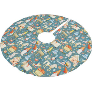 Whimsical Nordic Christmas Gnomes with Animals Brushed Polyester Tree Skirt
