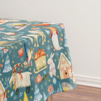 Whimsical Nordic Christmas Gnomes with Animals Tablecloth