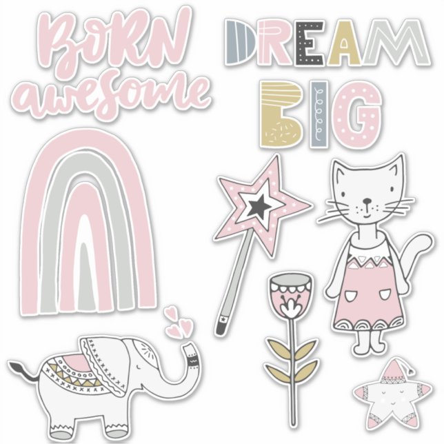 Whimsical Nordic Girly Assorted Stickers (Front)