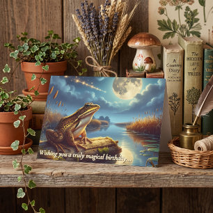 Whimsical Norfolk Pool Frog Midnight Moon Birthday Card