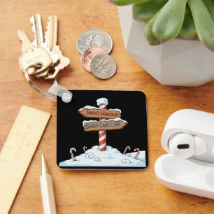 Whimsical North Pole Sign Santa's Workshop & Candy Key Ring