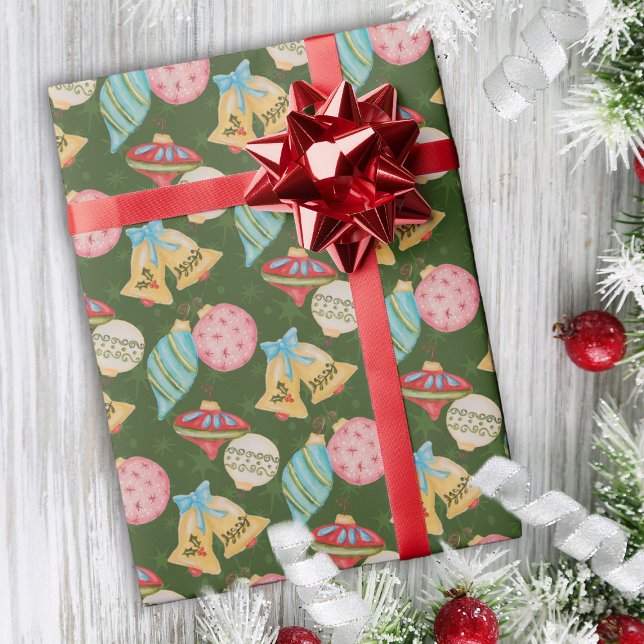 Whimsical Nostalgic Christmas Ornaments Cute Fun Wrapping Paper (Creator Uploaded)