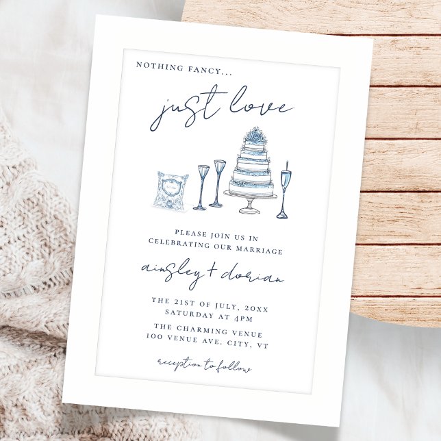 Whimsical Nothing Fancy Just Love Wedding Doodle Invitation (Creator Uploaded)