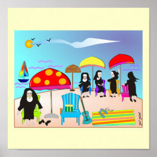 Whimsical Nuns "At The Beach" Art Poster