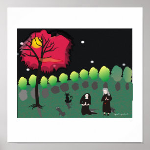 Whimsical Nuns "At The Beach" Art Poster