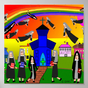 Whimsical Nuns Canvas Art "Flying Nuns" Poster