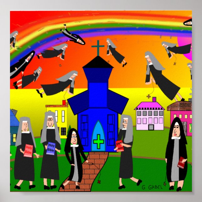 Whimsical Nuns Canvas Art "Flying Nuns" Poster (Front)