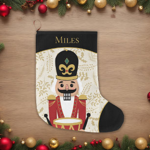 Whimsical Nutcracker Black and Beige Large Christmas Stocking