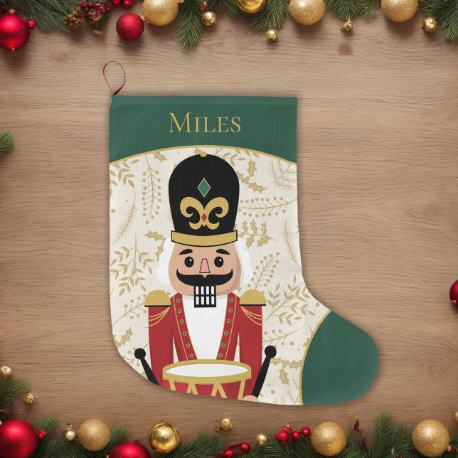 Whimsical Nutcracker Green and Beige Large Christmas Stocking (Creator Uploaded)