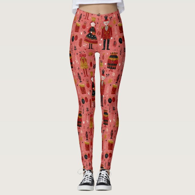 Whimsical Nutcracker Holiday Pattern Leggings (Front)