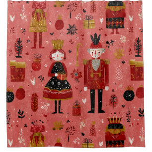 Whimsical Nutcracker Holiday Pattern Shower Curtain