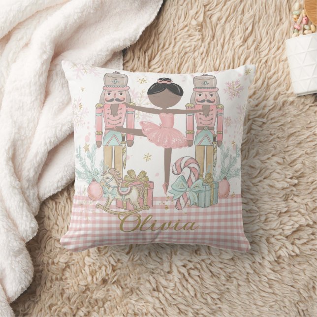 Whimsical Nutcracker Pastel Pink Christmas Ballet  Cushion (Blanket)