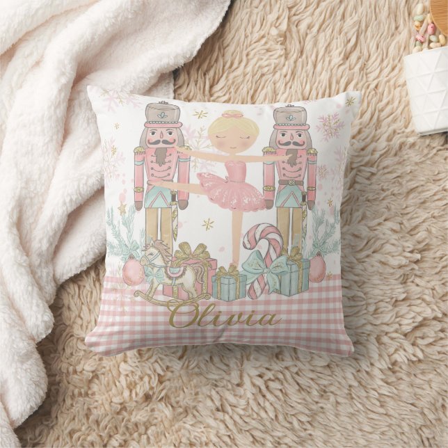 Whimsical Nutcracker Pastel Pink Christmas Ballet  Cushion (Blanket)