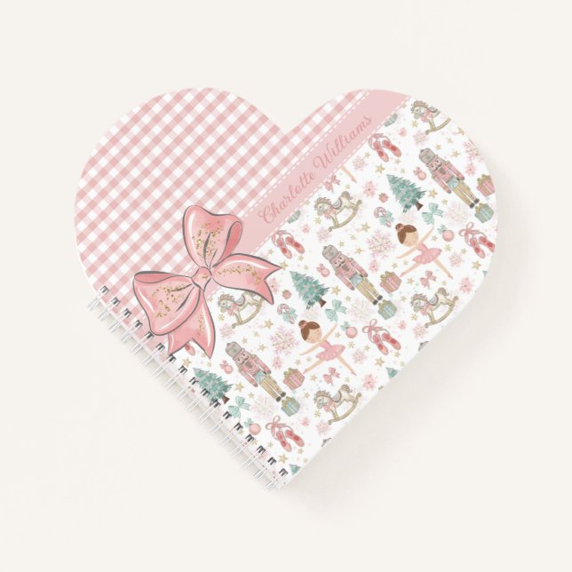 Whimsical Nutcracker Pastel Pink Christmas Ballet Notebook (Front)