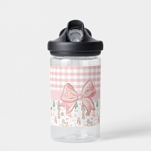 Whimsical Nutcracker Pastel Pink Christmas Ballet Water Bottle (Front)