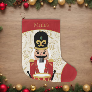 Whimsical Nutcracker Red and Beige Large Christmas Stocking
