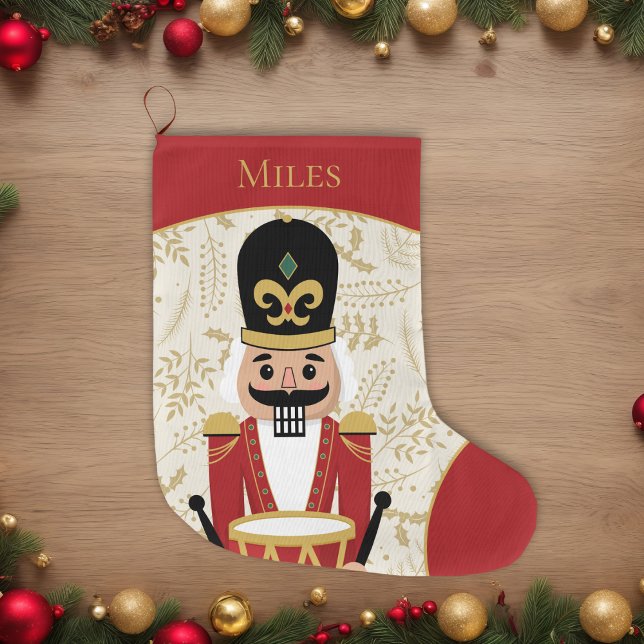 Whimsical Nutcracker Red and Beige Large Christmas Stocking (Creator Uploaded)