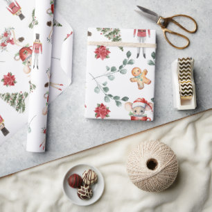 Whimsical Nutcracker With Mice & Florals Wrapping Paper