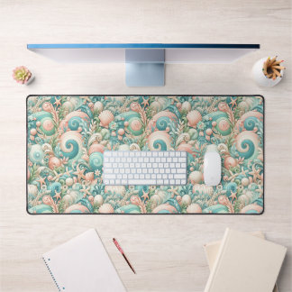 Whimsical Ocean Breeze: Pastel Sea Swirls in Cotta Desk Mat