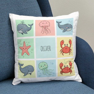 Whimsical Ocean Friends Doodles Cushion