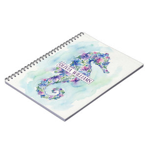 Whimsical Ocean Seahorse Botanical Flowers Notebook