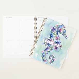 Whimsical Ocean Seahorse Botanical Flowers Planner