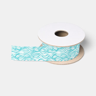 Whimsical Ocean Waves Aqua Blue Ribbon Satin Ribbon