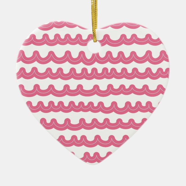 Whimsical Ocean Waves Pink Ceramic Tree Decoration (Front)