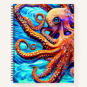 Whimsical Octopus Blue Ocean Wave Cubism Notebook