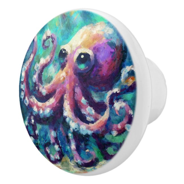 Whimsical Octopus Coastal Nautical Beach Ceramic Knob (Right)
