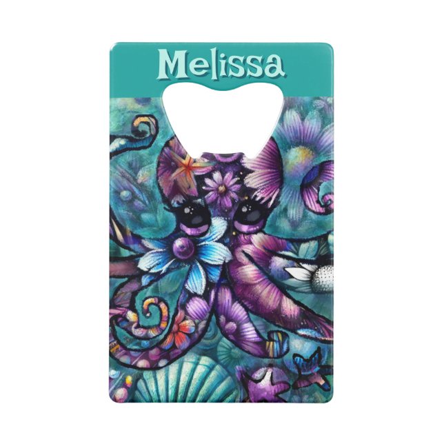 Whimsical Octopus Floral Teal Coastal Personalised (Front)