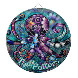 Whimsical Octopus Floral Teal Coastal Personalised Dartboard