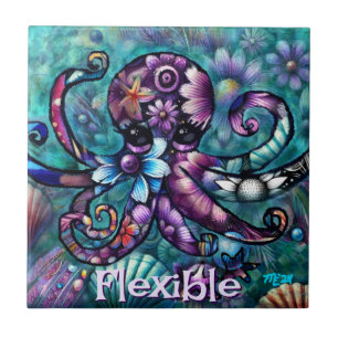 Whimsical Octopus Floral Teal Coastal Personalised Tile