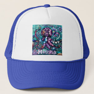 Whimsical Octopus Floral Teal Coastal Personalised Trucker Hat